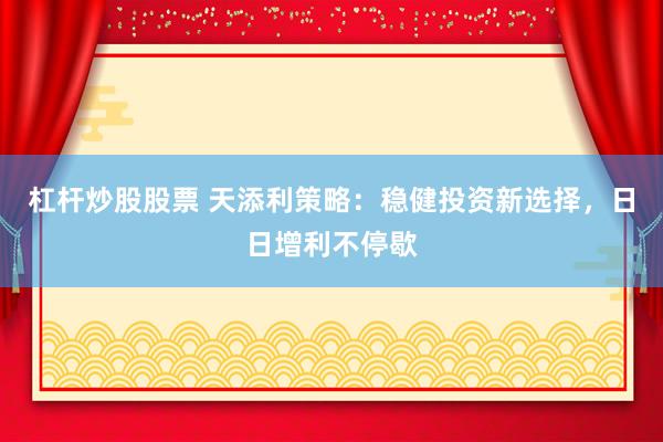 杠杆炒股股票 天添利策略：稳健投资新选择，日日增利不停歇