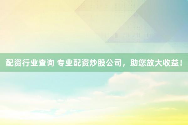 配资行业查询 专业配资炒股公司，助您放大收益！
