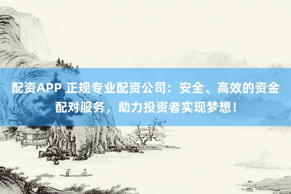 配资APP 正规专业配资公司：安全、高效的资金配对服务，助力投资者实现梦想！
