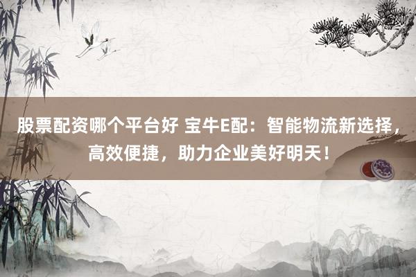 股票配资哪个平台好 宝牛E配：智能物流新选择，高效便捷，助力企业美好明天！