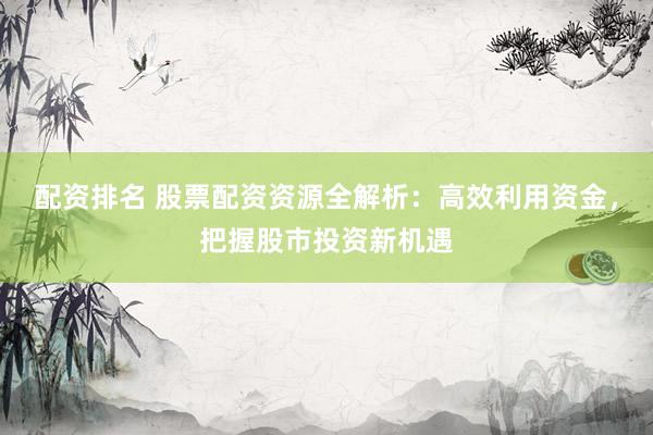 配资排名 股票配资资源全解析：高效利用资金，把握股市投资新机遇