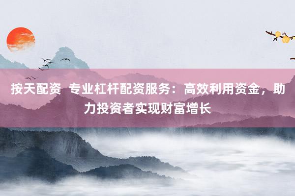 按天配资  专业杠杆配资服务：高效利用资金，助力投资者实现财富增长