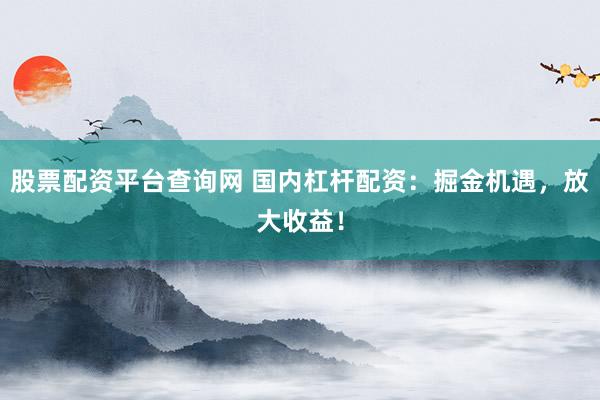股票配资平台查询网 国内杠杆配资：掘金机遇，放大收益！