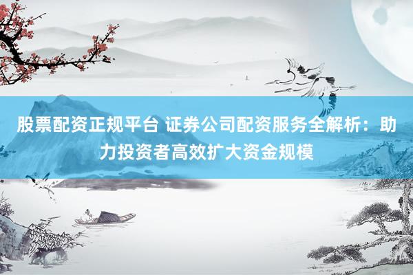股票配资正规平台 证券公司配资服务全解析：助力投资者高效扩大资金规模