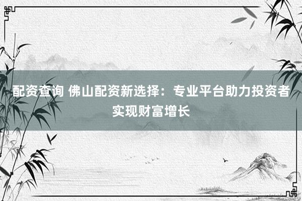 配资查询 佛山配资新选择：专业平台助力投资者实现财富增长